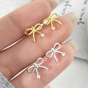FOXI Ready To Ship S925 silver bow earrings gold jewelry high quality 925 silver waterproof butterfly stud earrings for women