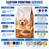 Sachet personnalisé en aluminium pour nourriture pour chiots, scellé sur huit côtés avec valve, pour la vente au détail et en gros