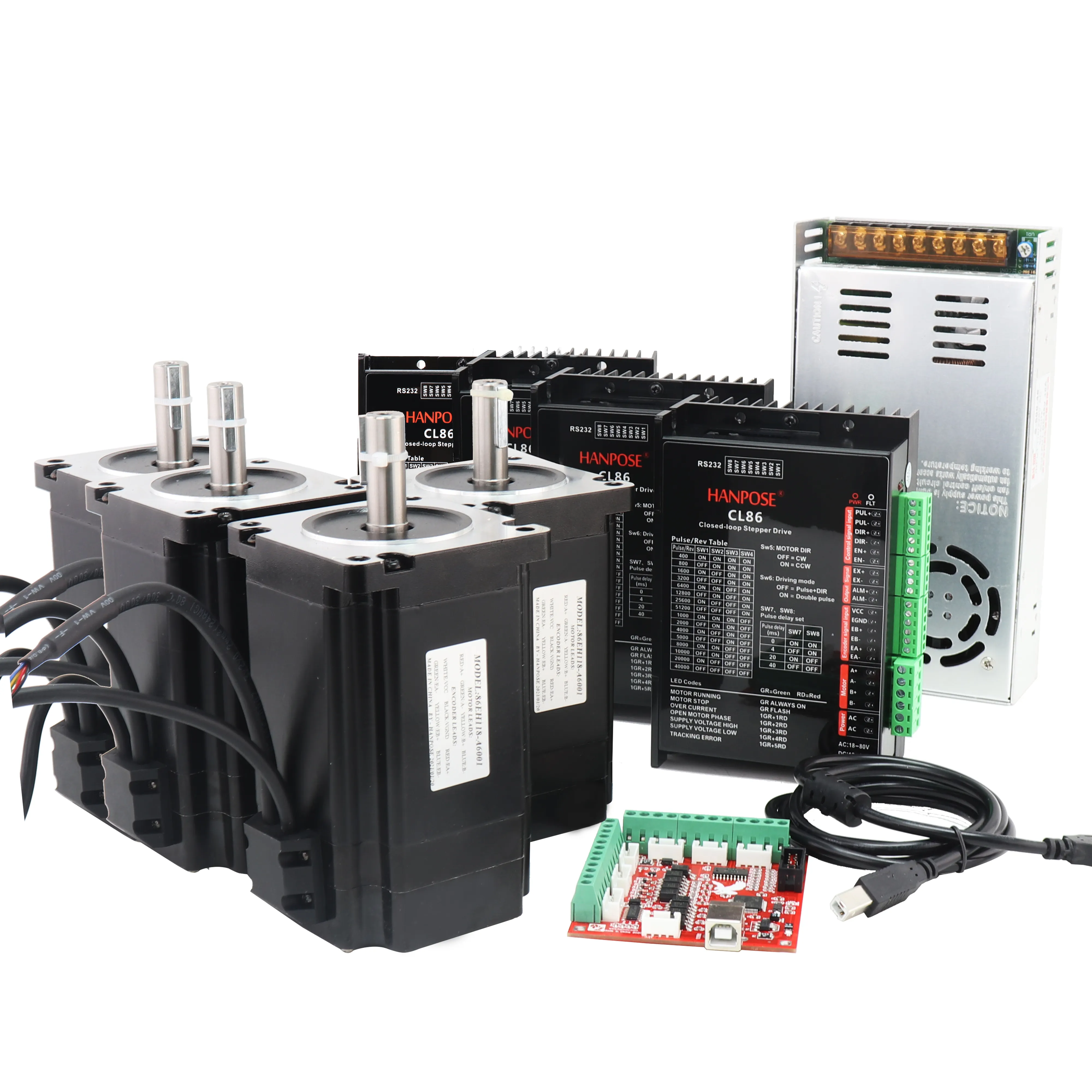 Hanpose CNC Schrittmotor Kit 86 EH11 8 8,0 nm Schrittmotor mit geschlossenem Regelkreis 4-Achsen-CNC-Kit mit Treiber CL86 Software Adapter Eber