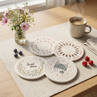 Tapis tressés pour boissons, sous-verres ronds tissés à la main, sous-verres de bureau absorbants en coton, sous-verres résistants à la chaleur