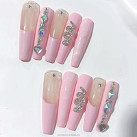 Ongles artificiels en acrylique de haute qualité, faits à la main, longs, style français, couvrants, roses, à presser