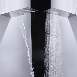 Chrome Rain Waterfall Shower Head Stainless Steel 304 Shower Head Wall Mount 2 Function Water Outlet Shower Replace Head Faucet