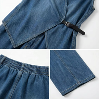 Ensemble deux pièces en jean haut de gamme pour femme, tenue décontractée minimaliste, mode, qualité supérieure, fabrication artisanale, logo personnalisé, livraison directe d'usine