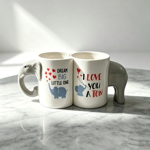 Ensemble de tasses en céramique en forme d'éléphant, « Dream Big Little One I Love You a Ton », tasses à café assorties pour <span class=keywords><strong>maman</strong></span>, papa, enfants, couples, cadeau - Product Image 1