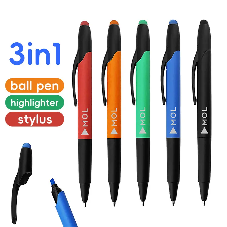 Pena Stylus bola 3 In 1 multifungsi, pena layar sentuh lembut Stylus ukiran Logo