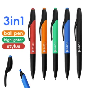 Nieuwe Multifunctionele 3 In 1 Bal Stylus Zachte Touch Screen Pen Logo Gegraveerde Stylus Pen
