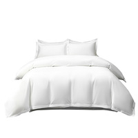 Parure de lit hôtelière quatre pièces en pur coton, 60 fils, personnalisable, style drap, housse de couette et couvre-lit blancs pour hôtels cinq étoiles
