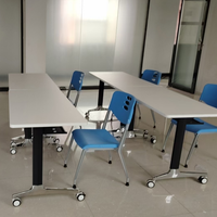 Table de conférence modulaire pliable moderne en acier blanc avec roulettes, bureau de formation réglable, mobilier scolaire mobile pour salle de classe, noir