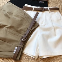 Short Décontracté D&M Été Taille Haute Élégant Slim Femme avec Ceinture Poches Large et Imperméable Tendance