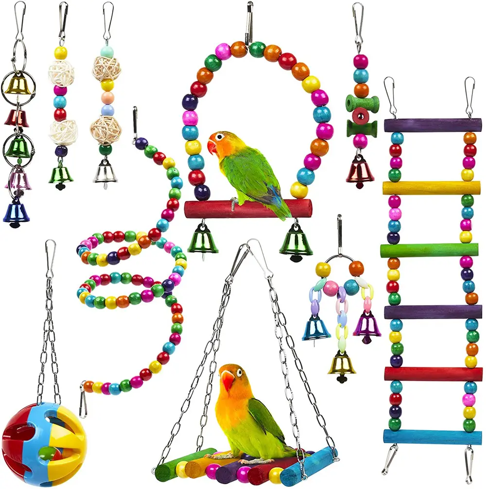 8 пакеты Птица Попугай качели подвесное игрушка натурального дерева колокол клетка для птиц игрушки для попугаев кореллы Conures Амадины