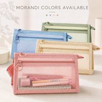 Trousse à crayons transparente en maille, double compartiment avec fermeture éclair, pour organiser les fournitures de bureau - Vente en gros usine