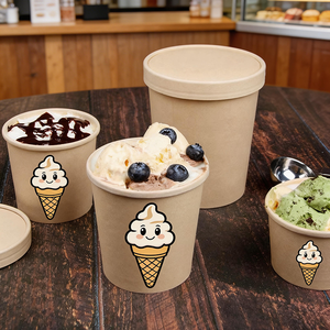 ถ้วยไอศกรีมแบบใช้แล้วทิ้งคุณภาพสูง พิมพ์ลายได้ตามต้องการ ขนาด 8 ออนซ์ 10 ออนซ์ 12 ออนซ์ ถ้วยกระดาษคราฟท์สำหรับงานปาร์ตี้เด็ก ครอบครัว - Product Image 4