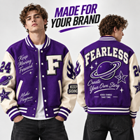 Blouson universitaire personnalisé pour homme, écologique, séchage rapide, violet, avec broderie chenille color block, mélange de laine et manches en cuir PU, OEM
