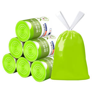 Sacs poubelles en plastique vert extra épais avec cordon de serrage, économiques et portables, essentiels pour le rangement des déchets ménagers dans les cuisines - Product Image 1