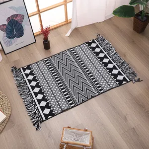 Muslim Islam Jiahe carpet black white area rug living room kitchen use bohemia jacquard fringed rug