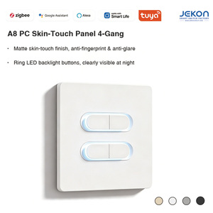 สวิตช์ไฟอัจฉริยะแบบสัมผัส Tuya Zigbee 3.0 A8 4 ปุ่ม รุ่นบางพิเศษ 86 ขนาด 6 มม. AC110V 250V ไฟวงแหวน LED  รองรับ <span class=keywords><strong>Alexa</strong></span> และ Google Voice Cont - Product Image 1
