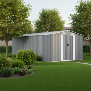 Caseta de Jardín de Acero Galvanizado Gris, Diseño Rectangular, Solución de Almacenamiento Premium - Product Image 2