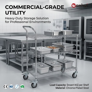 Heavy Load 3 Layers Adjustable Chrome Metal <b>Wire</b> Storage Rack Rolling <b>Wire</b> <b>Shelving</b> Trolley - Product Image 2