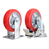 Roulette robuste de 4 pouces à noyau de fer de style coréen Roulettes rouges en PU avec support en acier inoxydable 304 Roues à roulettes tout terrain