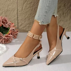 Stilettos sportifs à bride arrière pour femmes, directement de l'usine - Talons hauts en cuir verni à bout pointu avec couleur et taille personnalisables - Product Image 6