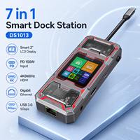 7'si 1 Arada Akıllı USB-C Bağlantı İstasyonu 2 inç LCD Ekran 4K+60Hz Gigabit Ethernet 100W PD3xUSB3.0 3.5mm Ses Laptop Bağlantı İstasyonu Stokta