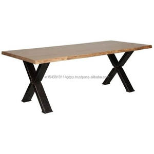 Table à manger rectangulaire 6 places de style moderne 2025 avec pieds en X en métal pour salon, chambre, hall et maison - Product Image 2