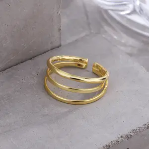 Gran oferta 2024, anillo de joyería de línea multicapa, anillo ajustable de 3 filas de Plata de Ley 925 para mujer