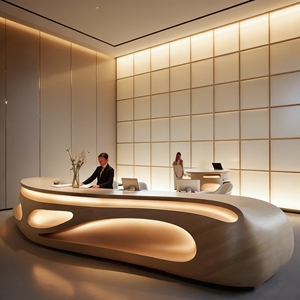 CR007 Pure White High-gloss Seamless Leisure Area Wave-Shaped FRP Reception Desk Perfect for Corporate Office Lobby Hotel Decor - Product Image 5