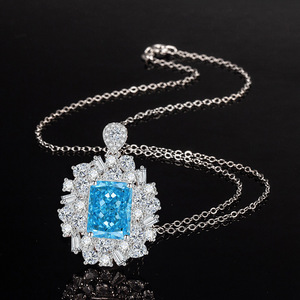 Nouveau Collier Bague en Cuivre 10*14mm avec Zircon Bleu Marine Rectangulaire, Ensemble de Bijoux de Haute Qualité avec Diamant à Haute Teneur en Carbone Taille Fleur Givrée - Product Image 4