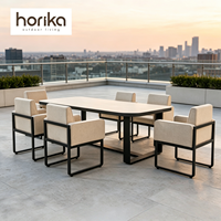 Ensemble de salle à manger en aluminium confortable et imperméable pour villa d'hôtel et de jardin, mobilier d'extérieur, table et chaises