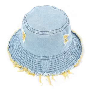 Mode d'été Cool Design The Cowboy Jeans chapeaux trous femmes soleil casquette Vintage chapeau seau lavé