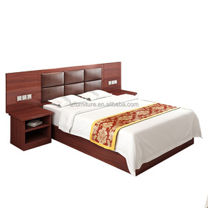 Hotel King Size Bed <b>Set</b> Wood Frame 180x200cm with Padded Panel Headboard and <b>Side</b> <b>Tables</b> for 3 Star Business Hotel - Product Image 1