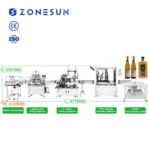 ZONESUN ZS-FAL180V11 Automatic Wine Glass Bottle Liquid <b>Level</b> Overflow Filling Cork Pressing Shrinking Production <b>Line</b> - Product Image 1