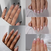 Kits de faux ongles à presser en gel souple, longs, forme amande, French manucure, avec colle, motif en relief, pour marque privée, vente en gros