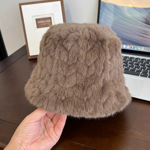 หมวกทรงบักเก็ตแฟชั่นหนานุ่ม อุ่นสบาย สไตล์เรียบง่าย สีพื้น สไตล์ชาวประมง สำหรับผู้หญิง - Product Image 4