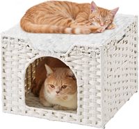 Lits pour chats Intérieur Chaton Maison Tissé à la Main Rotin Cat Cave Pet Cube Cat Houses