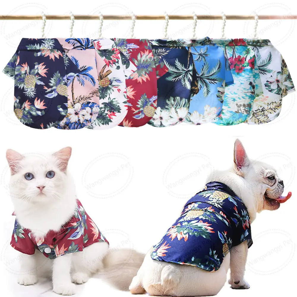 Camiseta de Estilo Hawaiano para perros y gatos, ropa de verano con estampado Floral a la moda