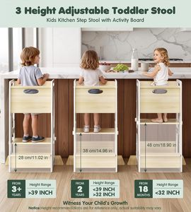 Toddler Tower Kitchen <b>Stool</b> - 3 Level Adjustable Height Wooden Learning <b>Step</b> for Kids - Product Image 4