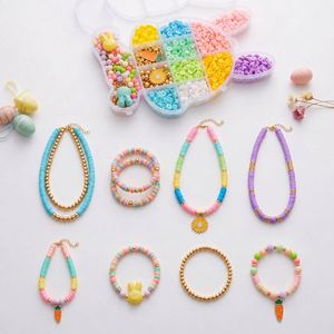 Kit de Caja con Forma de Conejo de Pascua para Hacer Pulseras, Cuentas Heishi de Arcilla Polimérica Planas y Redondas con Dijes de Zanahoria para Niños - Product Image 4