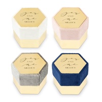 Boîte à bagues en velours vert, étiquette personnalisée, emballage de bijoux, boîte à bagues en velours hexagonale