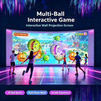 Mur de jeu interactif de projection commerciale, avec jeux multiples interchangeables (pickleball, tennis, football) pour salle de sport numérique intérieure