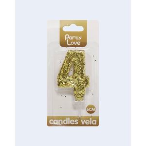 Bougie d'anniversaire numéro 4, paillettes dorées, 6 cm, Party Love - Product Image 2