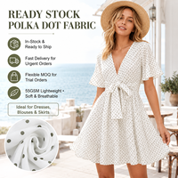 Marchandise en Stock Tissu Crêpe Imprimé Pour Robes de Femmes Tissu Crêpe Imprimé à Pois 100% Coton pour Robe Jupe Printemps Eté
