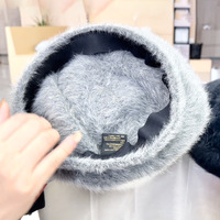Béret en fourrure d'angora douce et moelleuse pour femme, couleur unie, chaud, en peluche, style peintre, chapeau d'hiver vintage, couvre-chef quotidien pour femme, automne