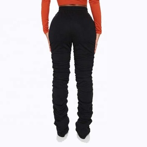 Women's Stacked Jogger Pants Mid Waist <b>Classic</b> Wide Leg Ruched Fleece Breathable Quick Dry Drawstring Closure Casual Pockets - Product Image 4