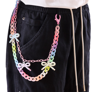 yuelyueli Colorful Acrylic <b>Bow</b> Waist Chain For Women Punk Style Nightclub Fashion <b>Body</b> Chain Multiple Loops Pink Bowknot Design - Product Image 1
