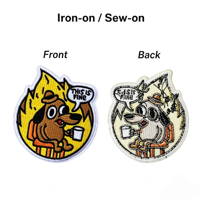 Patch brodé éco-responsable pour chien, à thermocoller, avec auto-agrippant, motif dessin animé - This Is Fine Dog