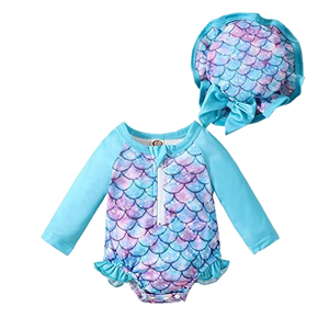 Traje de Baño de una Pieza para Niños, Estampado, con Cremallera y Gorro, Estilo Bikini, Transpirable, de Secado Rápido, Anti-UV, para Niñas y Niños - Product Image 1