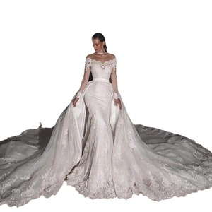 Off Shoulder Mermaid Wedding Dress With Lace Train And Backless Design For Bridal Wear - Product Image 5