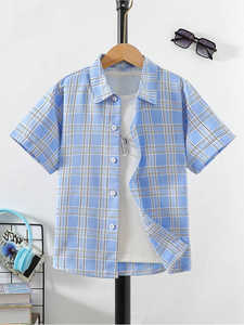 <span class=keywords><strong>Chemise</strong></span> à manches courtes pour garçon, tendance, imprimé à <span class=keywords><strong>carreaux</strong></span>, nouvelle collection, haut polyvalent - Product Image 1